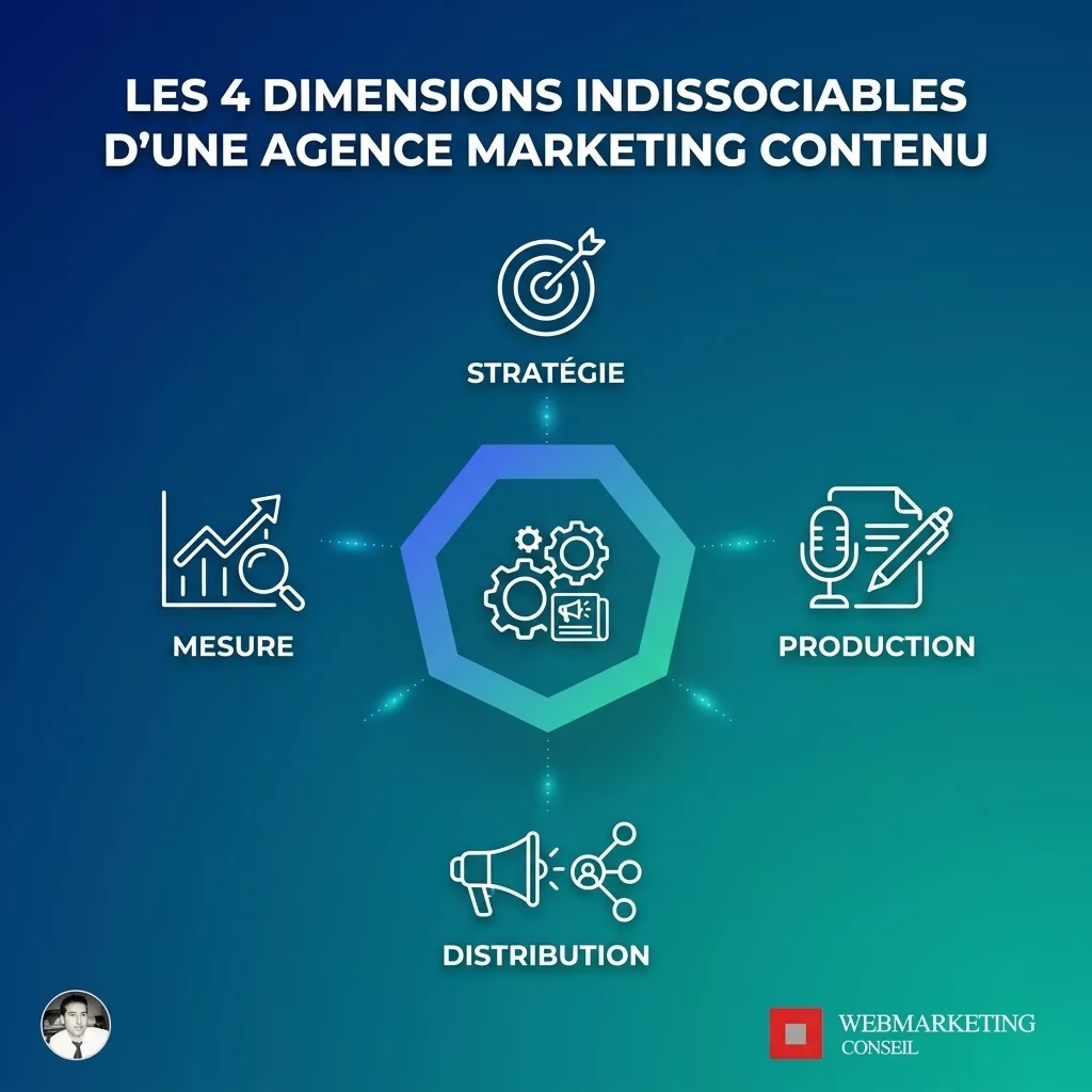 Schéma des 4 piliers du content marketing