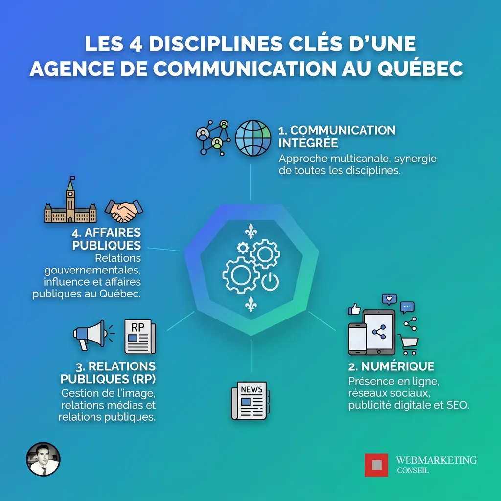 Infographie 4 disciplines agences communication Québec