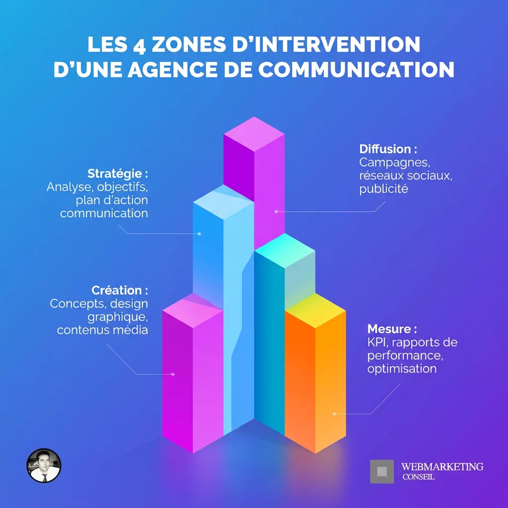 Schéma des 4 périmètres d'une agence de communication