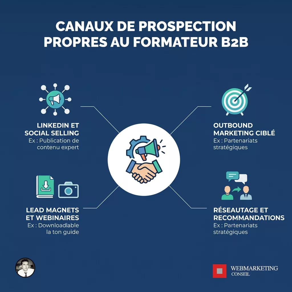 Illustration des canaux LinkedIn, réseau, sous-traitance