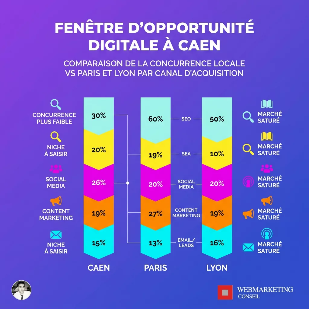 Infographie concurrence digitale locale Caen vs grandes villes