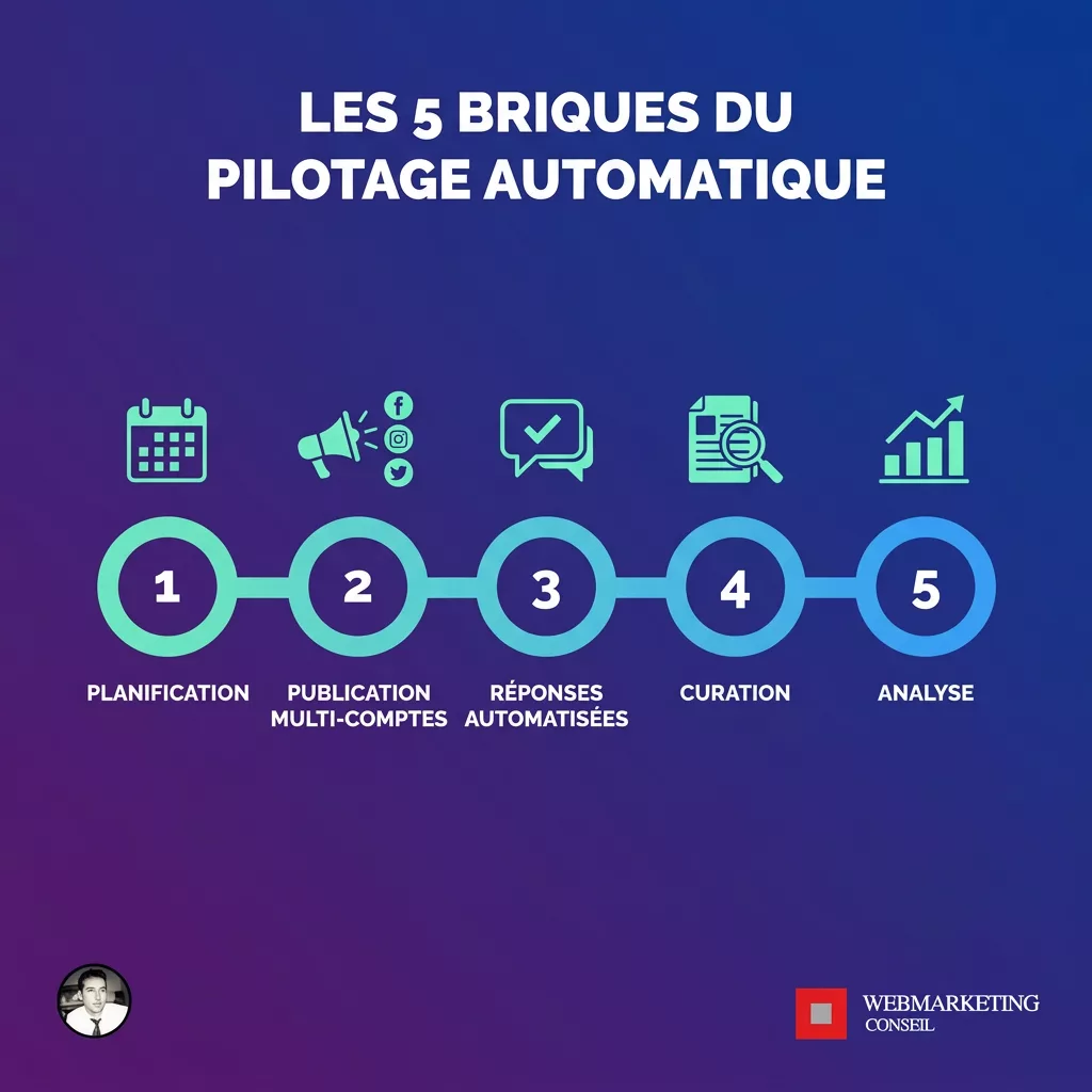 Schéma des cinq briques de l'automatisation sociale