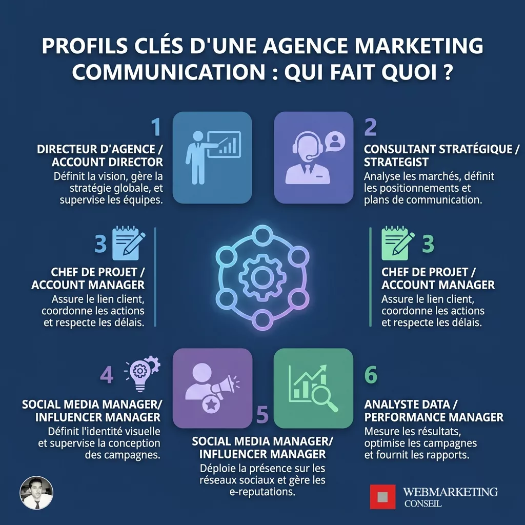 Infographie organigramme métiers agence marketing