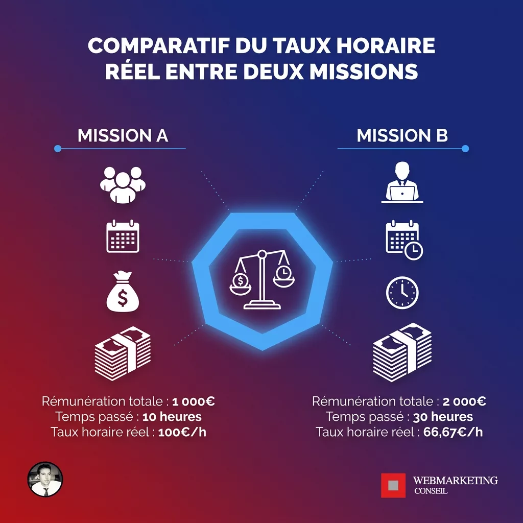 Graphique comparant rentabilité de deux missions