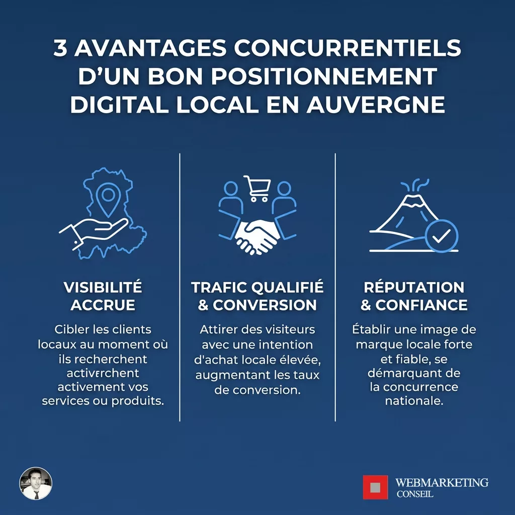 Infographie avantages SEO et digital local Clermont-Ferrand