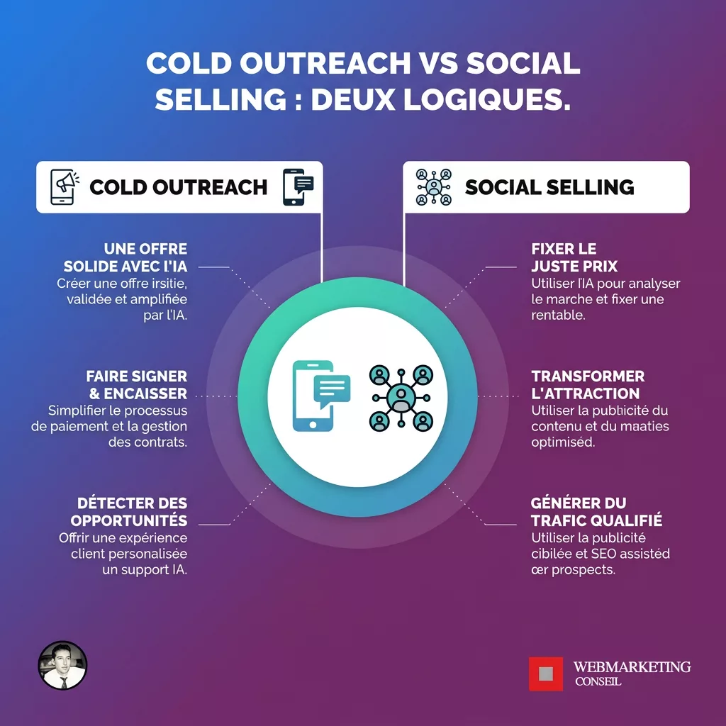 Comparaison entre cold outreach et social selling