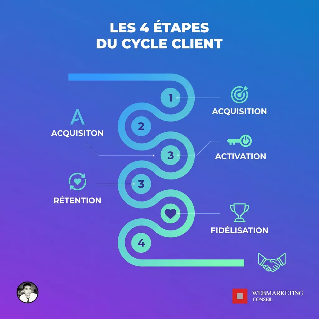 Frise des étapes du cycle client B2B