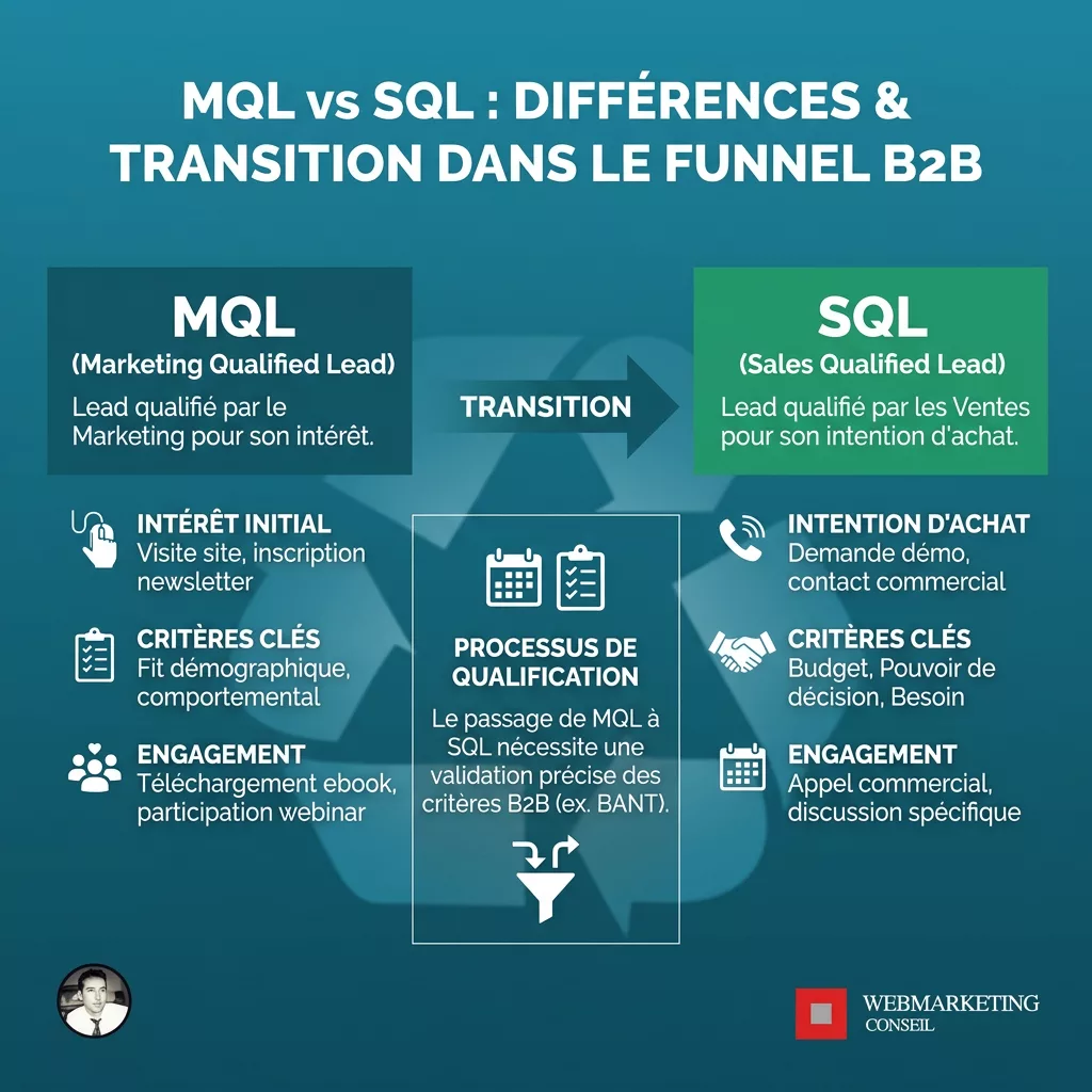 Infographie MQL vs SQL funnel B2B