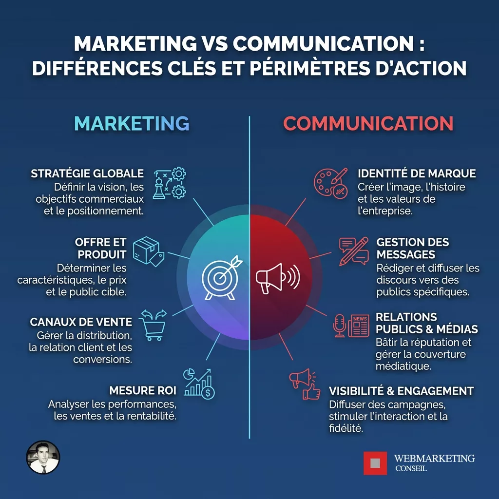 Infographie comparaison marketing et communication