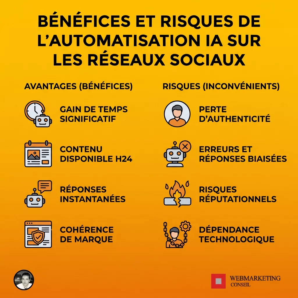 Schéma avantages et risques de l'IA sur les réseaux sociaux