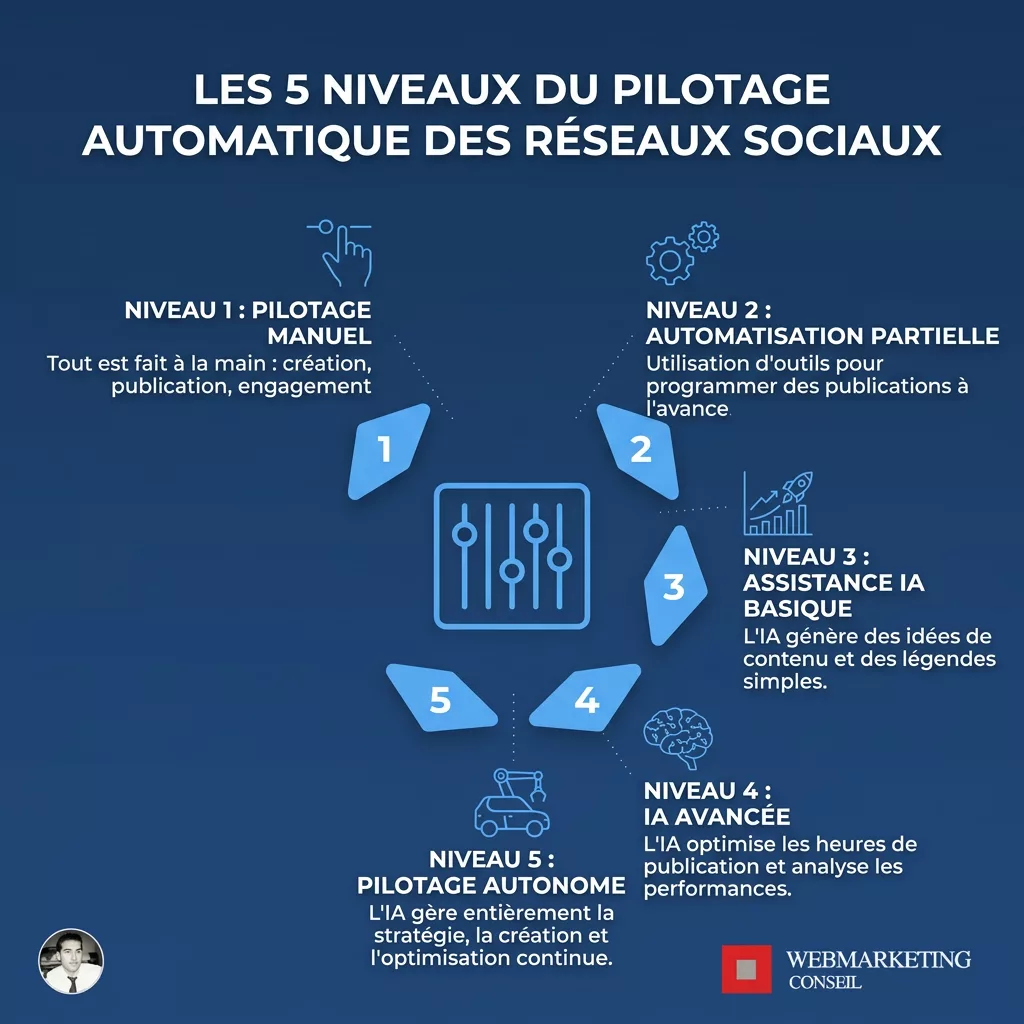 Schéma des 5 niveaux d'automatisation sociale