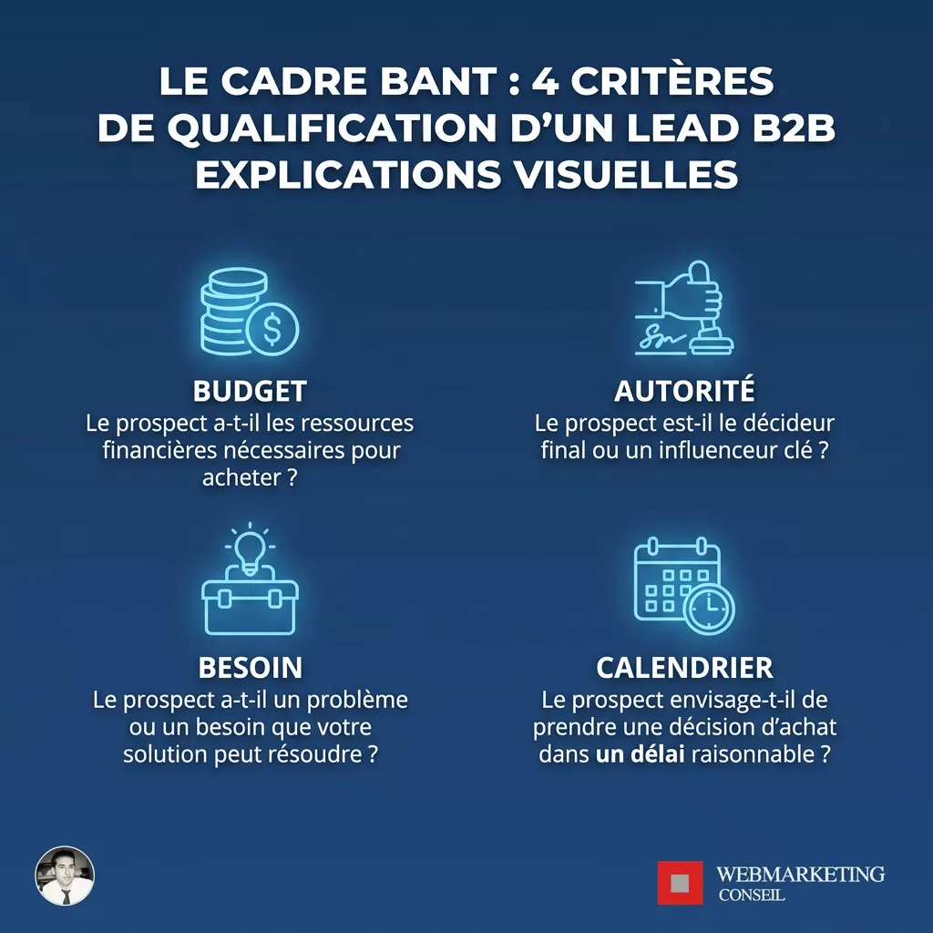 Infographie cadre BANT qualification leads B2B